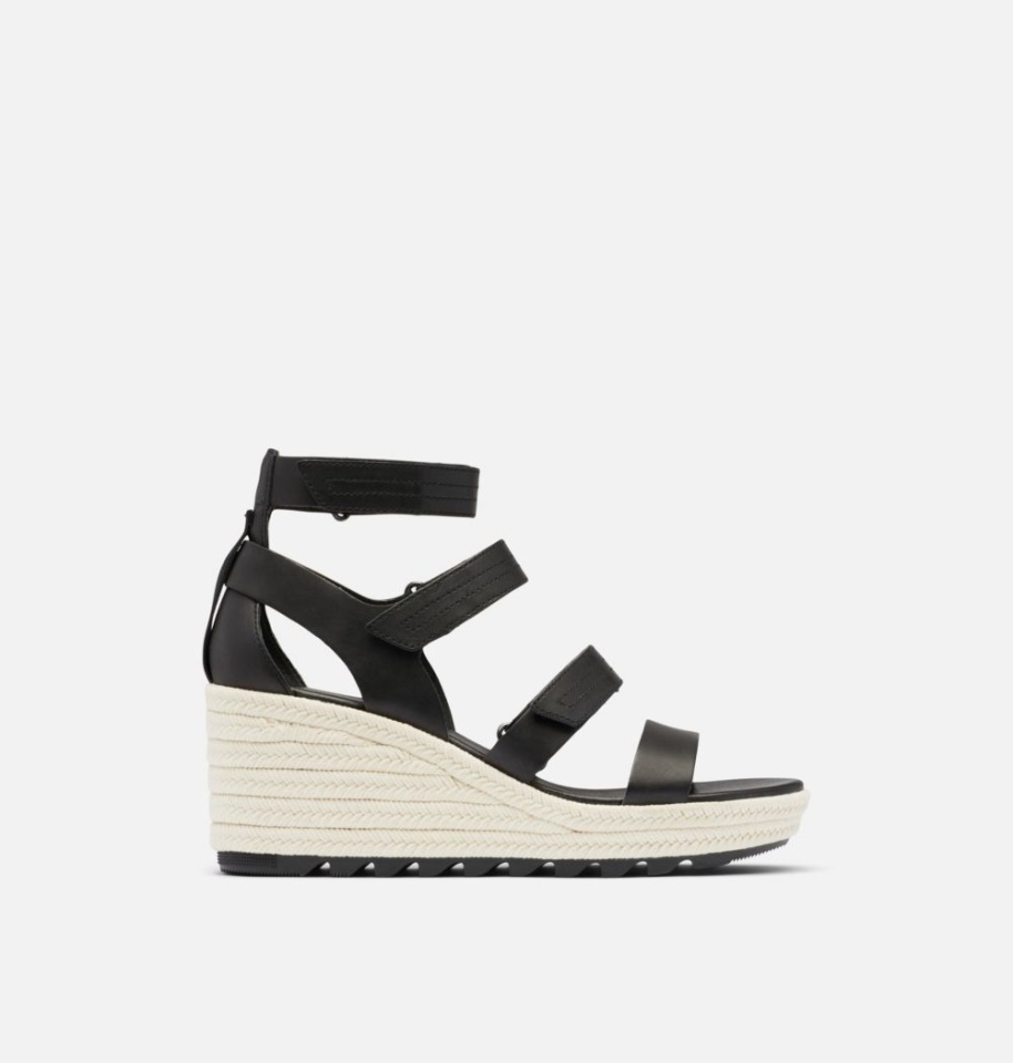 Black-Chalk Women's Cameron Multi Strap Wedge Sandal Sorel