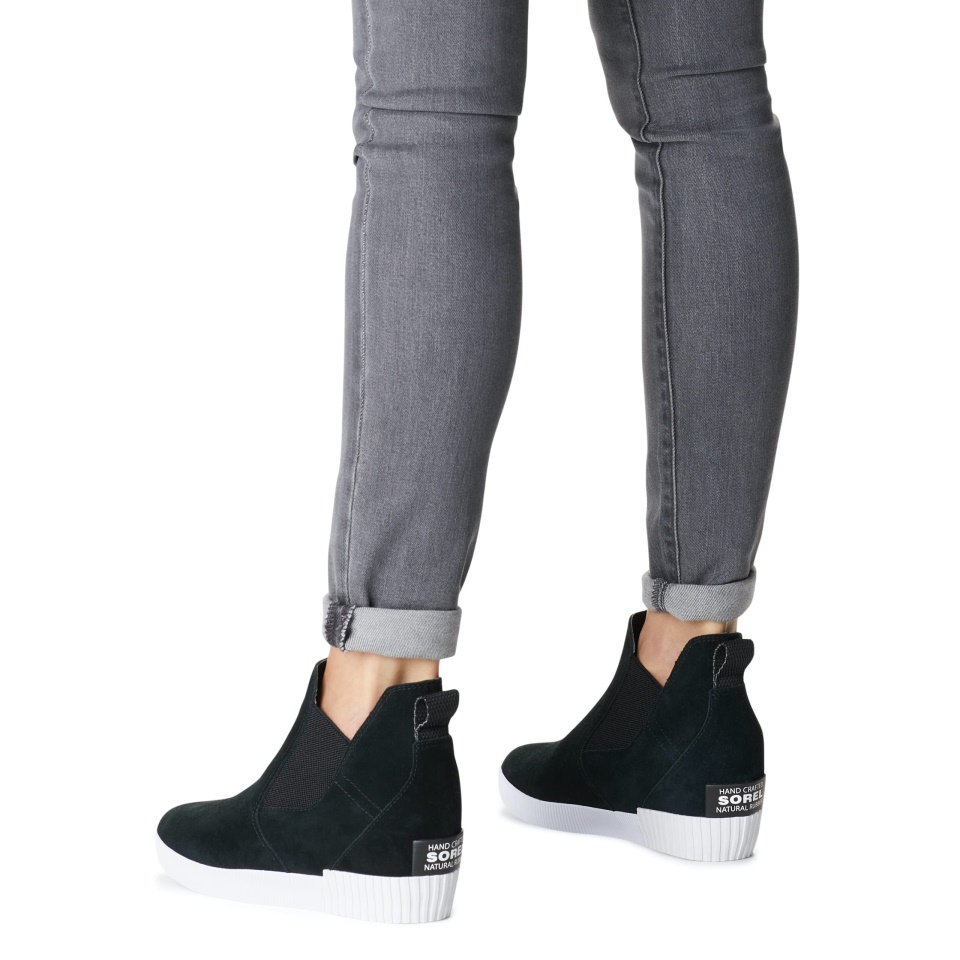 Black White Sorel Women's Out 'N About Slip-On Wedge Boots