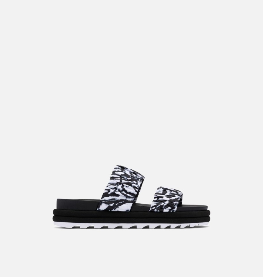 Black-White Women's Roaming Two Strap Slide Sandal Sorel