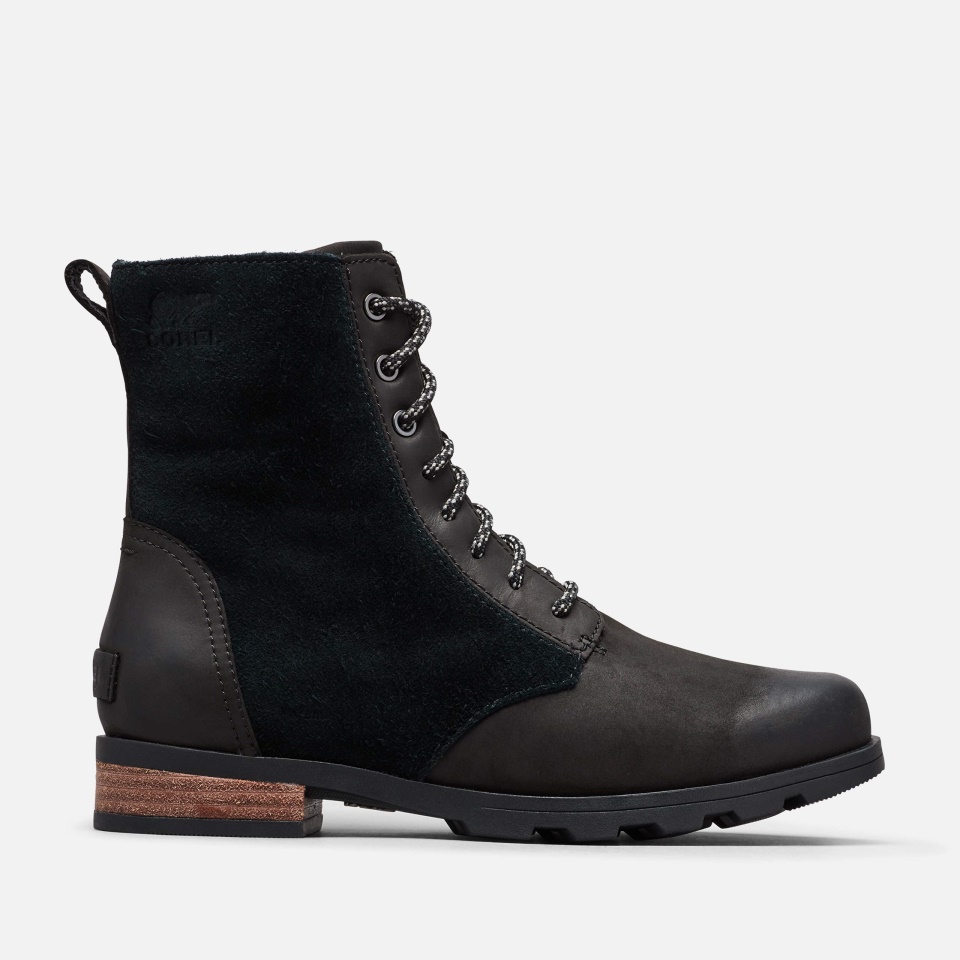 Black Women's Leather Emelie Short Lace Boots Black Sorel