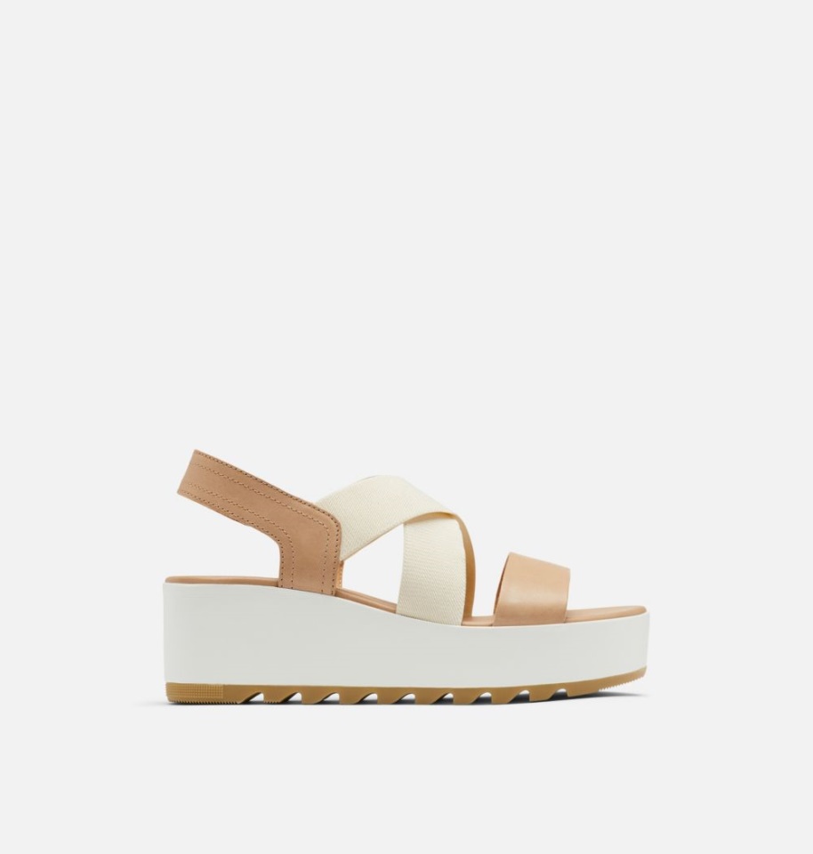 Sorel Honest Beige-Chalk Women's Cameron Flatform Slingback Wedge Sandal