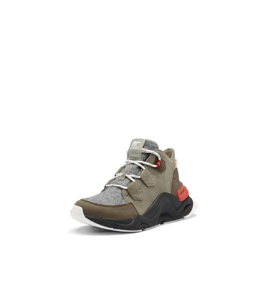 Sorel Women's Kinetic Rngd Caribou Boot Waterproof Leather Winter Boots Grey Green Alpine Tundra