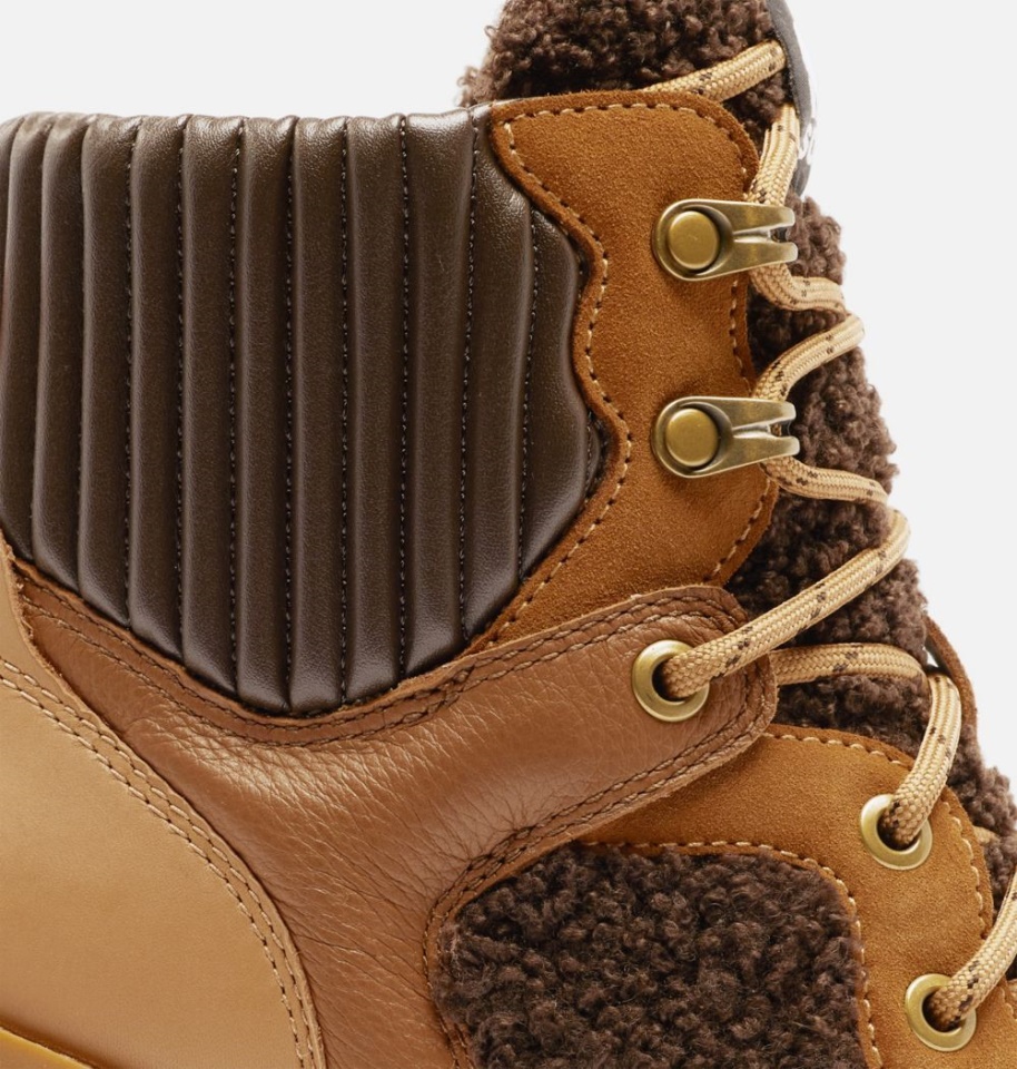 Women's Brex Heel Cozy Lace Bootie Sorel Tawny Buff-Blackened Brown