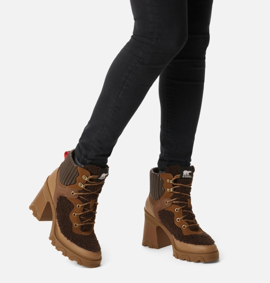 Women's Brex Heel Cozy Lace Bootie Sorel Tawny Buff-Blackened Brown