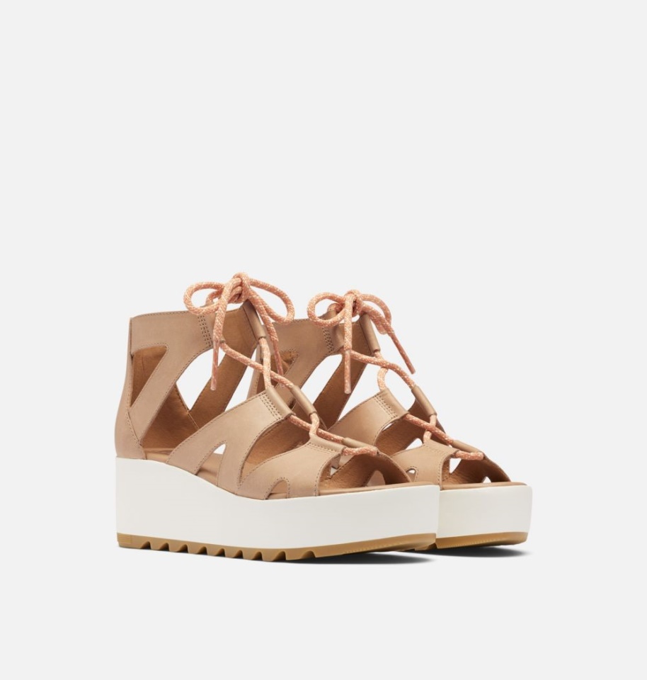 Women's Cameron Flatform Lace Wedge Sandal Honest Beige-Gum 17 Sorel