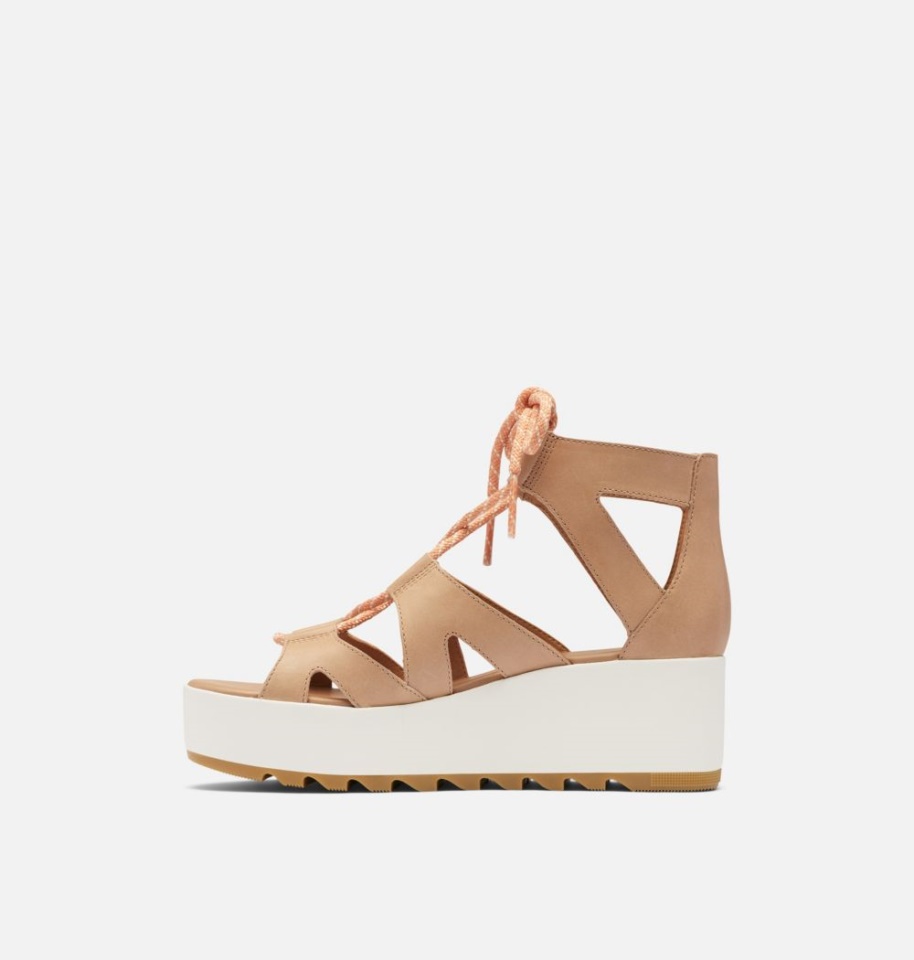 Women's Cameron Flatform Lace Wedge Sandal Honest Beige-Gum 17 Sorel
