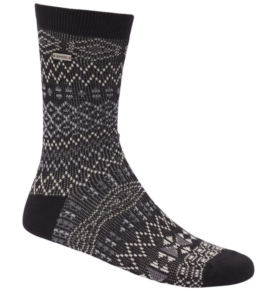 Women's Cotton Jacquard Pattern Crew Socks Sorel Black
