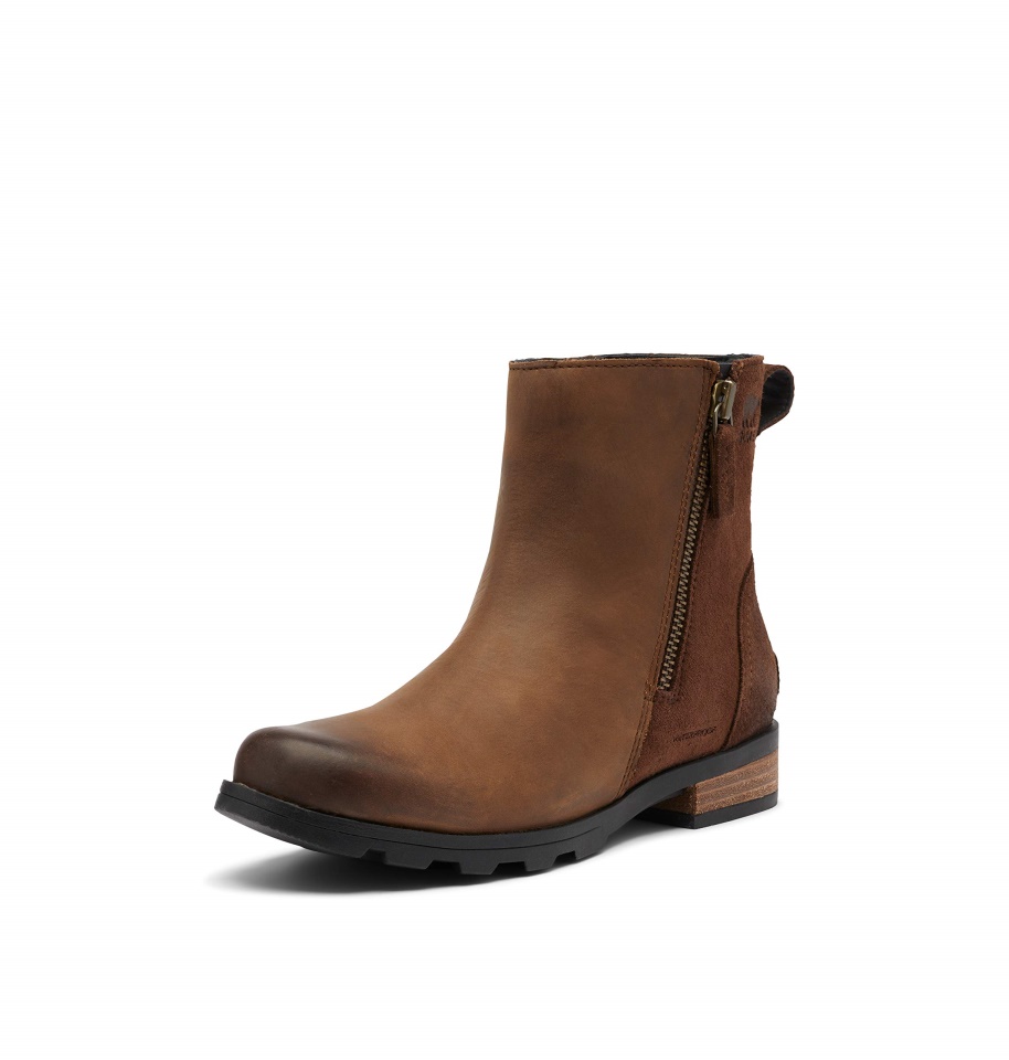 Women's Emelie Zip Bootie Walking Shoe Tobacco Sandy Sorel