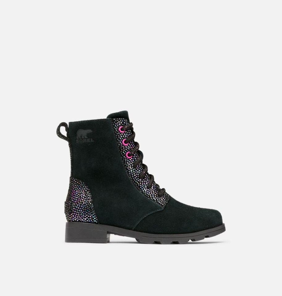 Youth Emelie Lace Bootie Black-Bright Lavender Sorel
