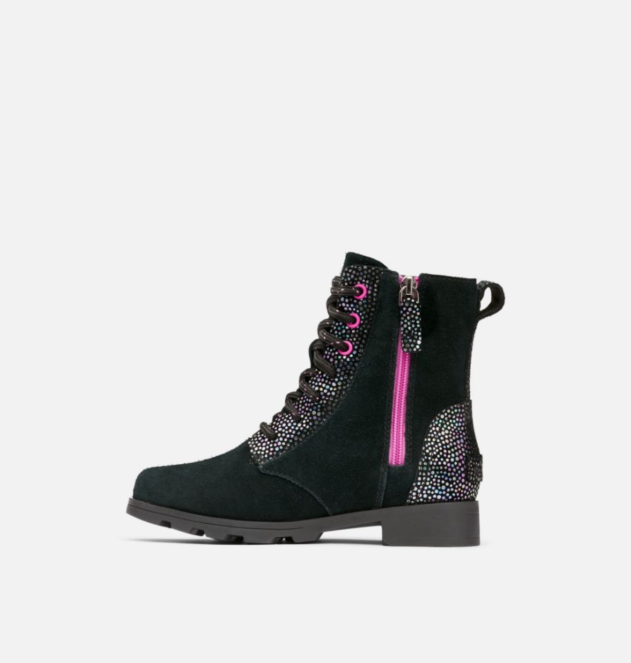 Youth Emelie Lace Bootie Black-Bright Lavender Sorel